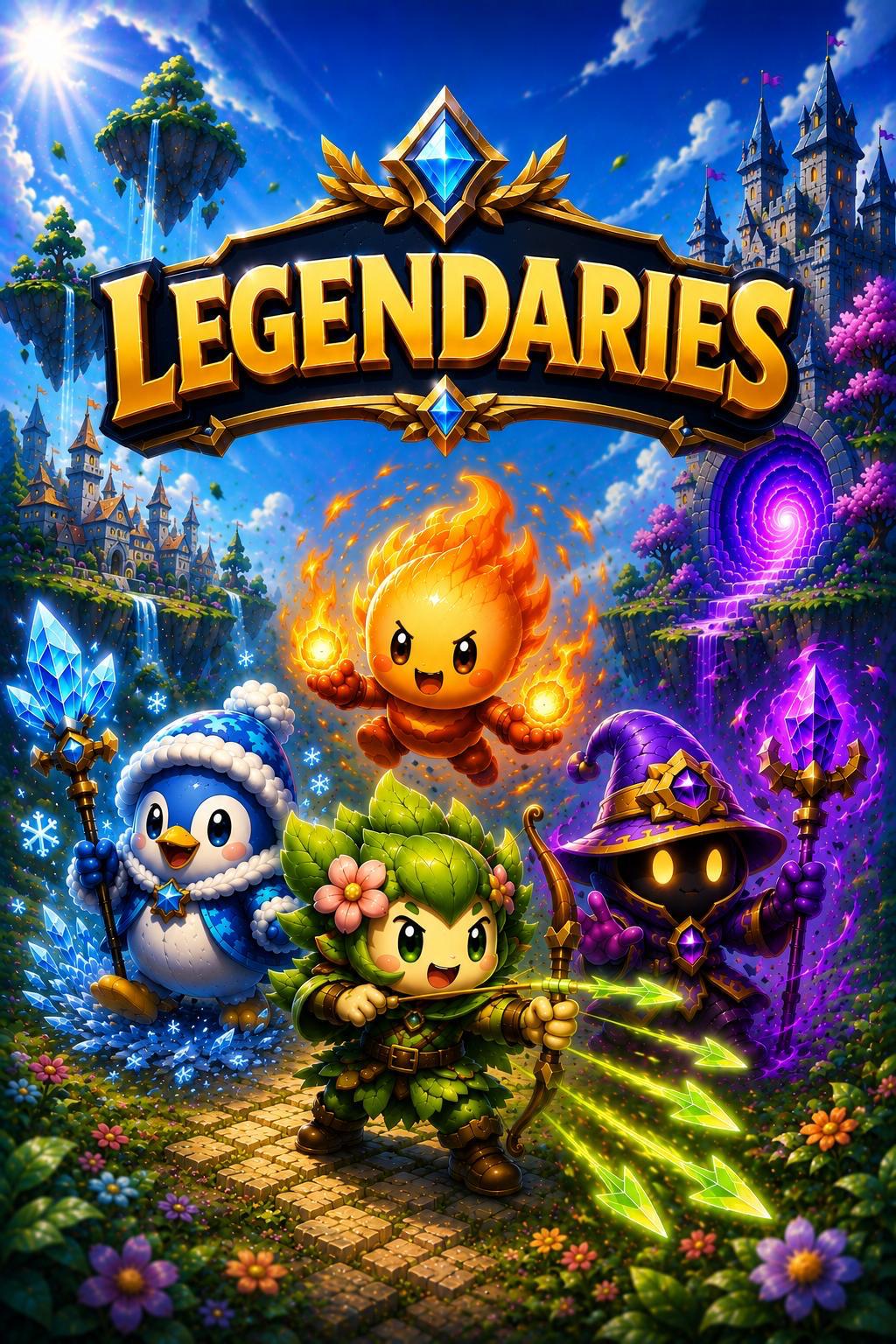 Legendaries – Titelbild mit Flammy, Frosty, Livvi und Lumina